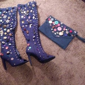 Thigh hi boots embellished. And purse